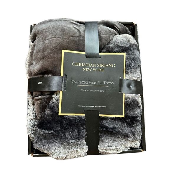 Christian Siriano Black/light brown Oversized Faux Fur Throw Blanket 60”x70” - Picture 1 of 5